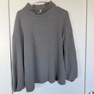 Ava & Viv | Waffle Cowl Neck Sweater Top with Balloon Sleeves